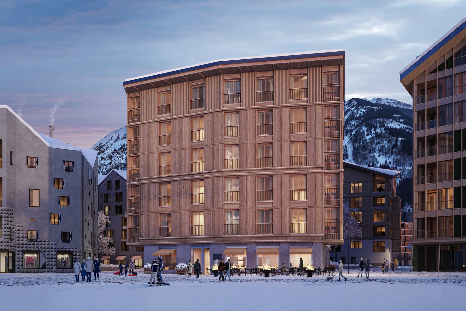Fassade im Winter MFH Tova in Andermatt