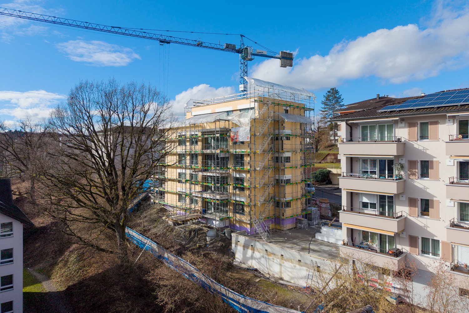 Drohnenaufnahme vom Neubau an der Buchfeldstrasse in Buchrain