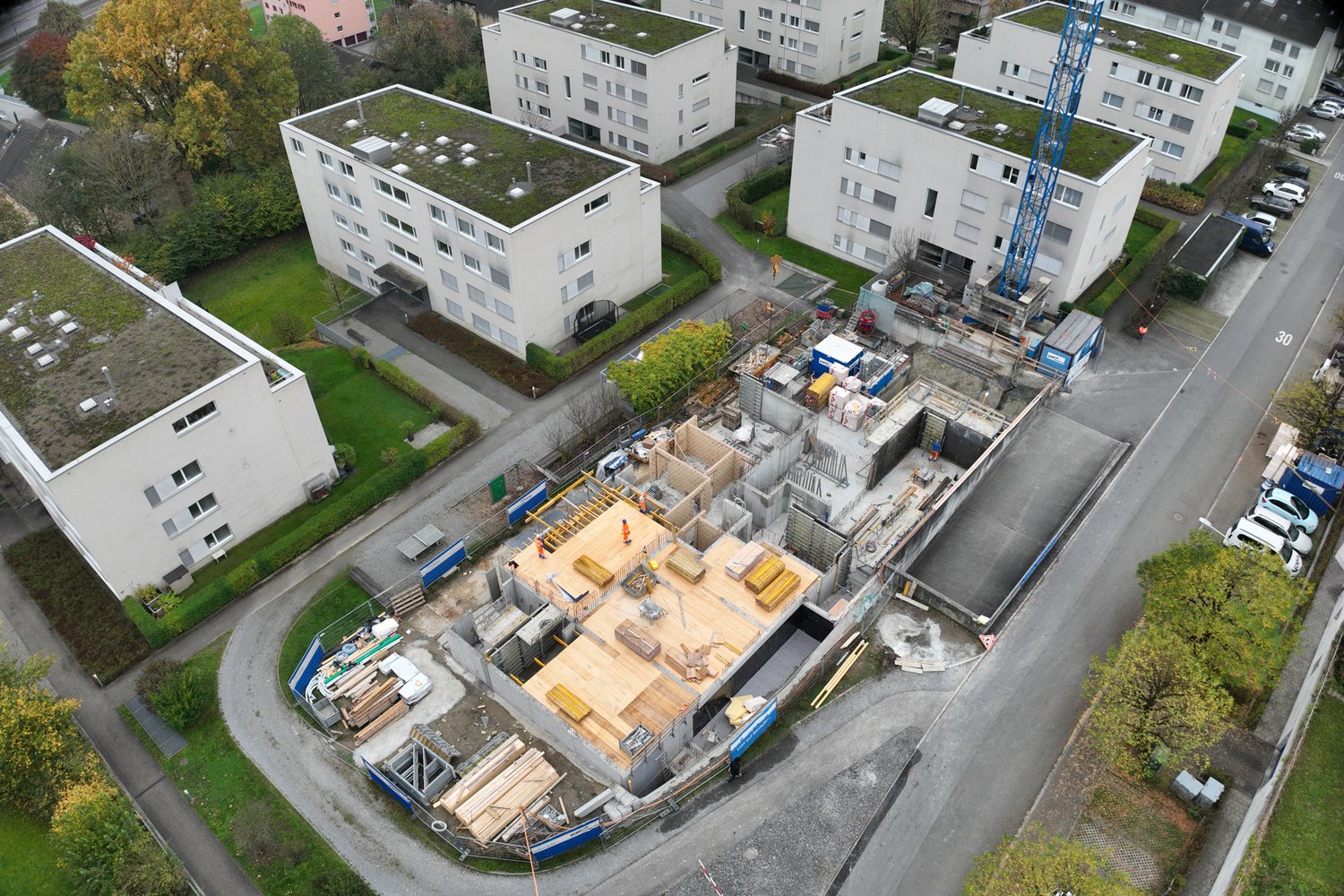 Drohnenaufnahme der Baustelle in der Nielsenstrasse in Buchrain