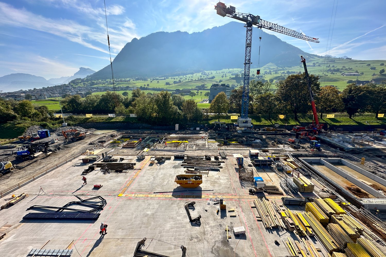 Baustelle des Neubaus Maintenancehalle in Buochs