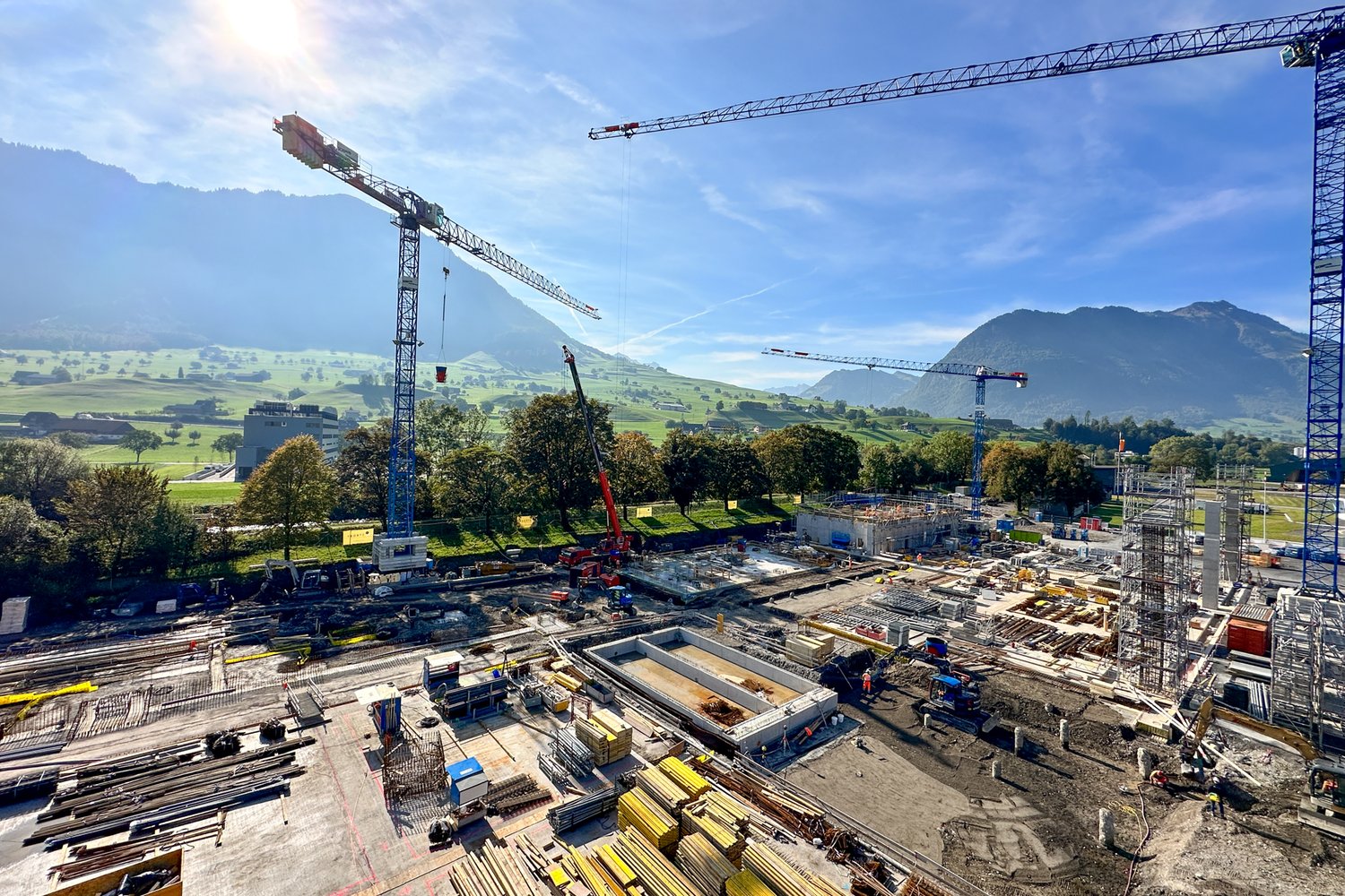 Baustelle des Neubaus Maintenancehalle in Buochs