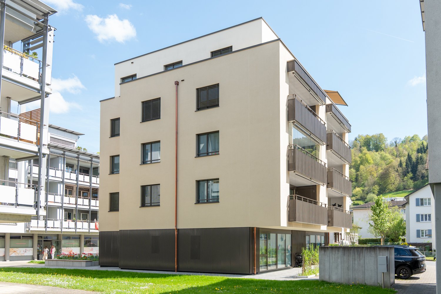 Fassade des neuen MFH im Gartenweg in Ebikon