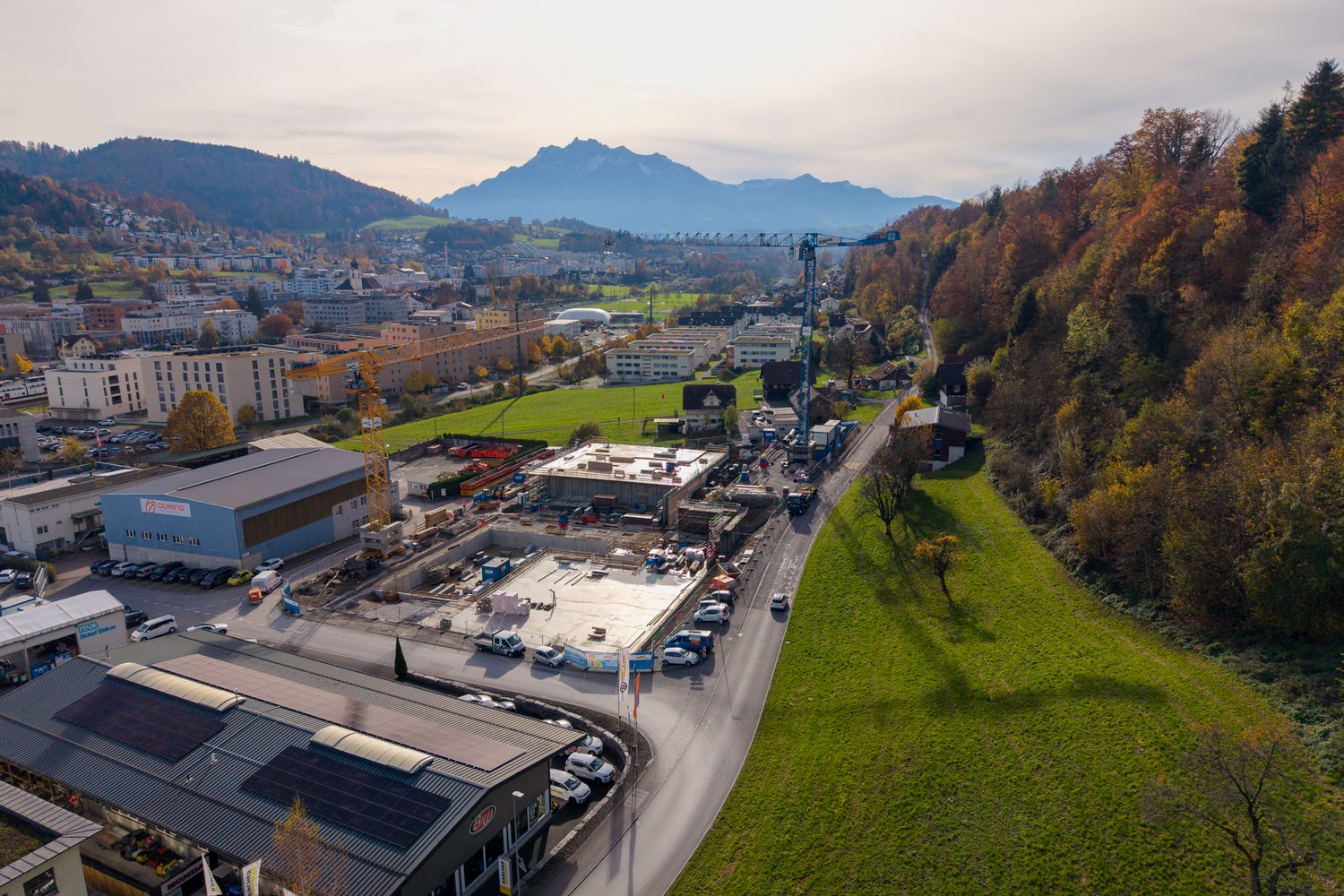 Drohnenaufnahme des Bauplatzes in Ebikon
