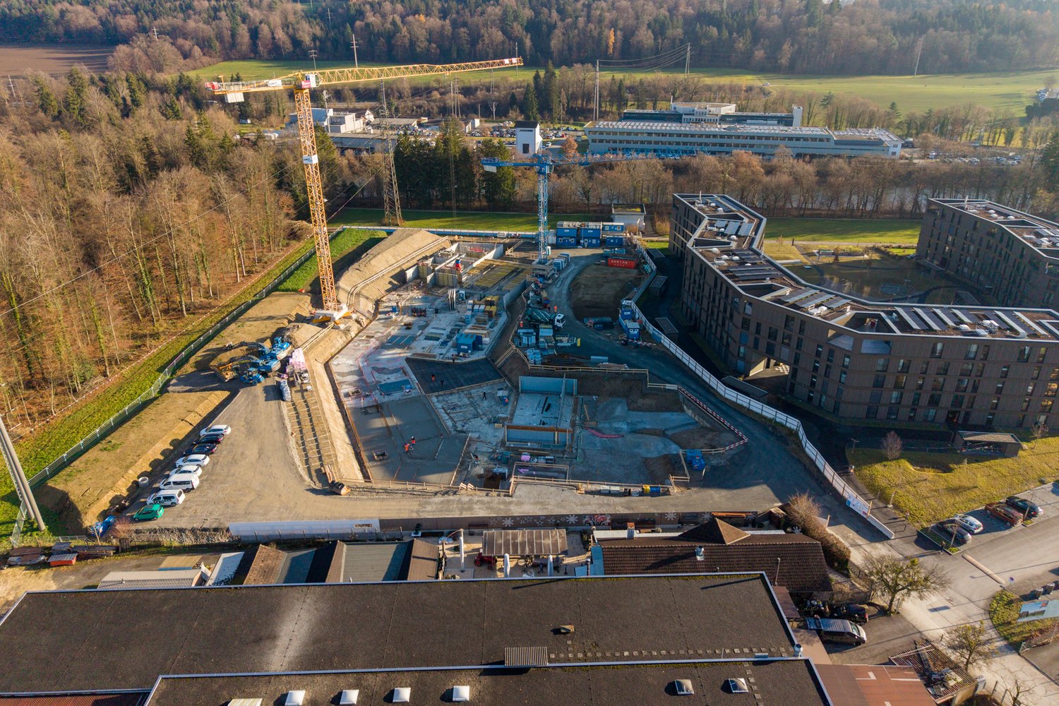 Drohenaufnahme des Baufeldes