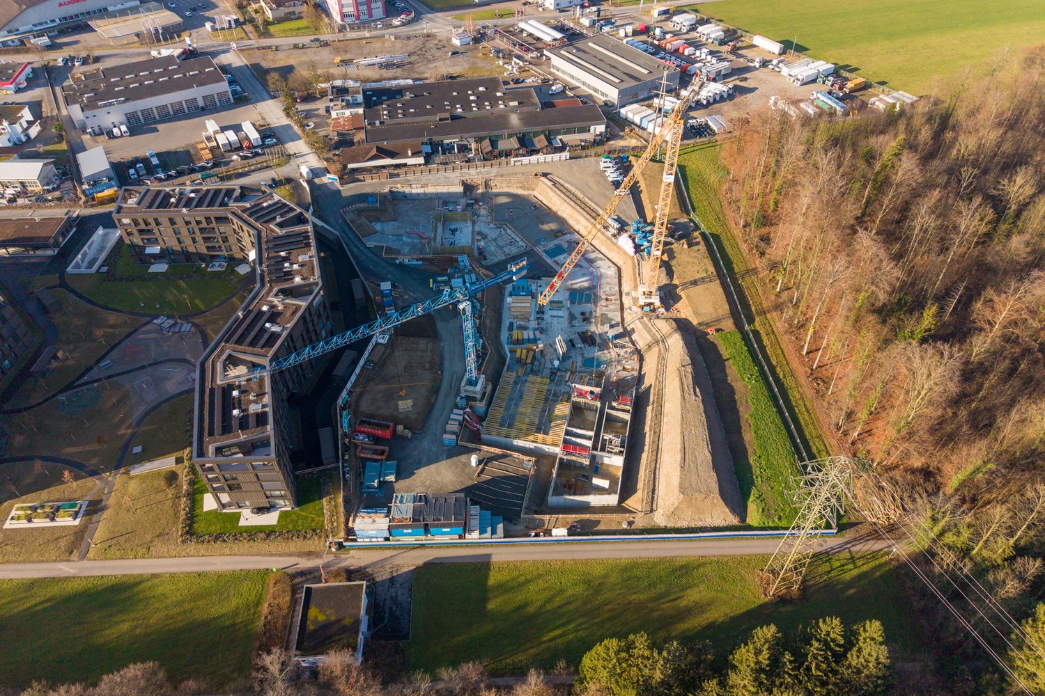 Drohenaufnahme des Baufeldes