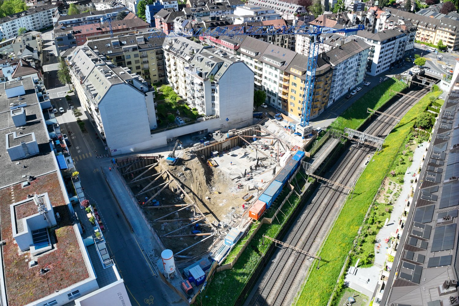 Drohnenaufnahme des Baufeldes in der Bleicherstrasse in Luzern