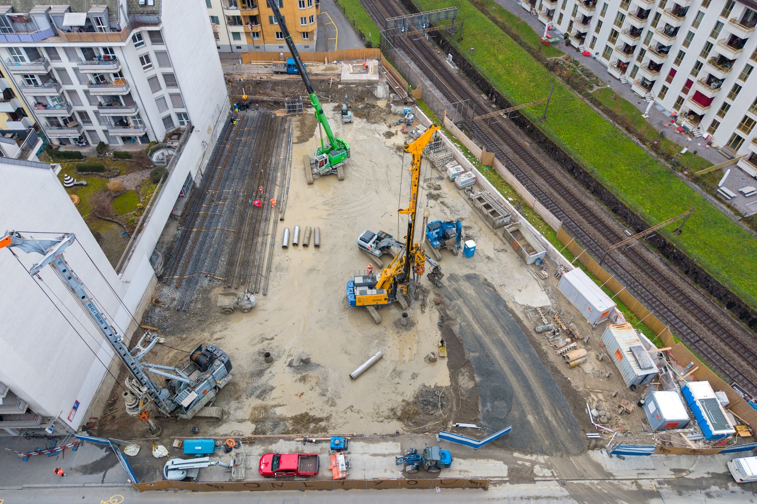 Drohenaufnahme der Baustelle Bleicherstrasse in Luzern