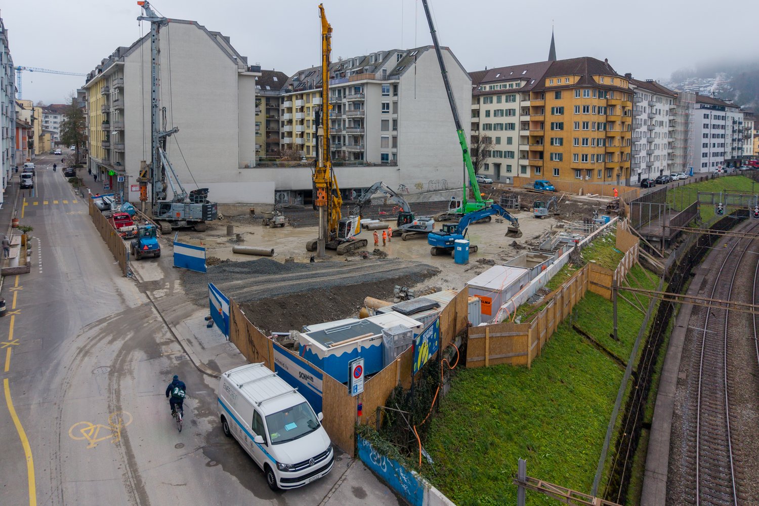 Drohenaufnahme der Baustelle Bleicherstrasse in Luzern