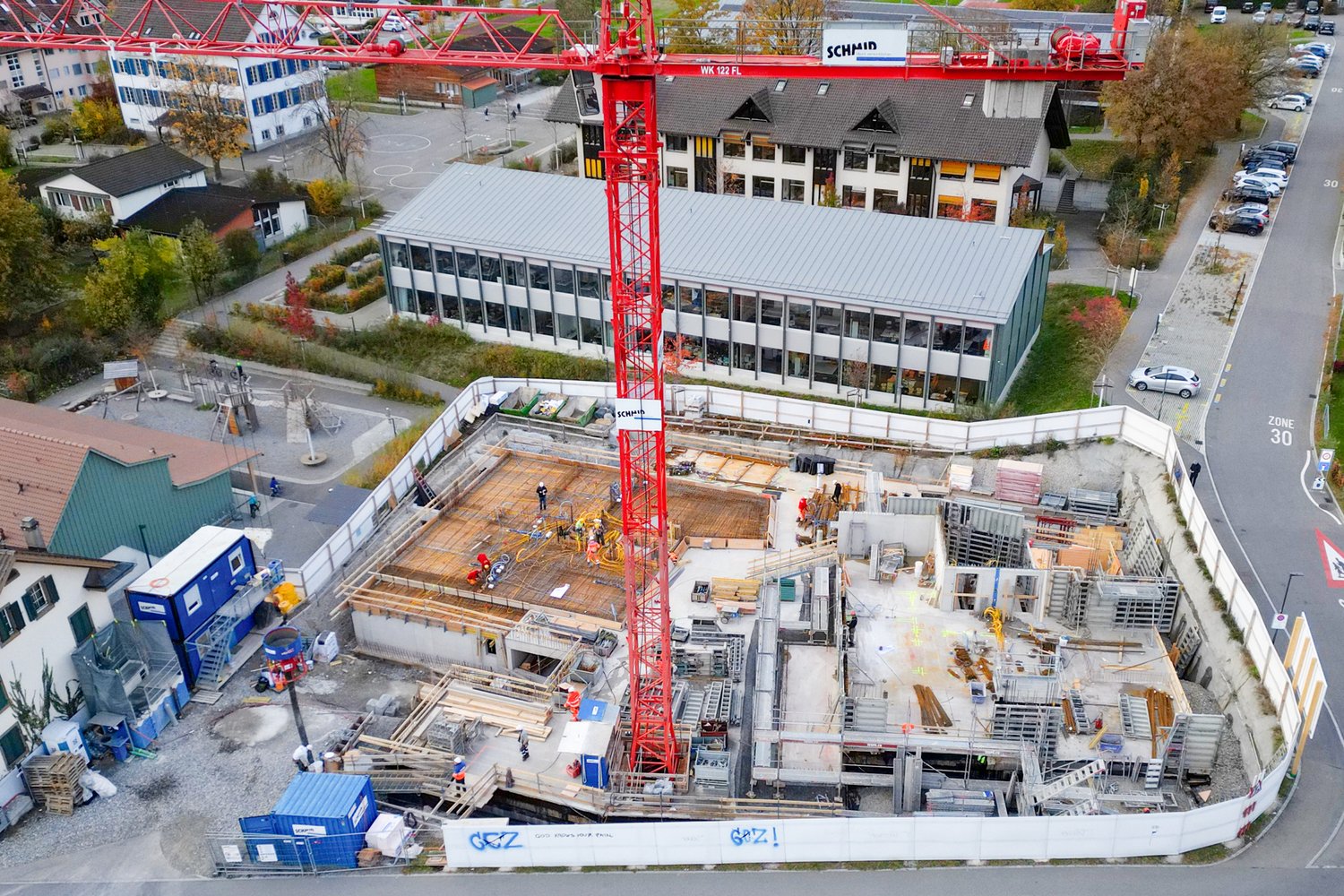 Drohnenaufnahme der Baustelle in Mettmenstetten