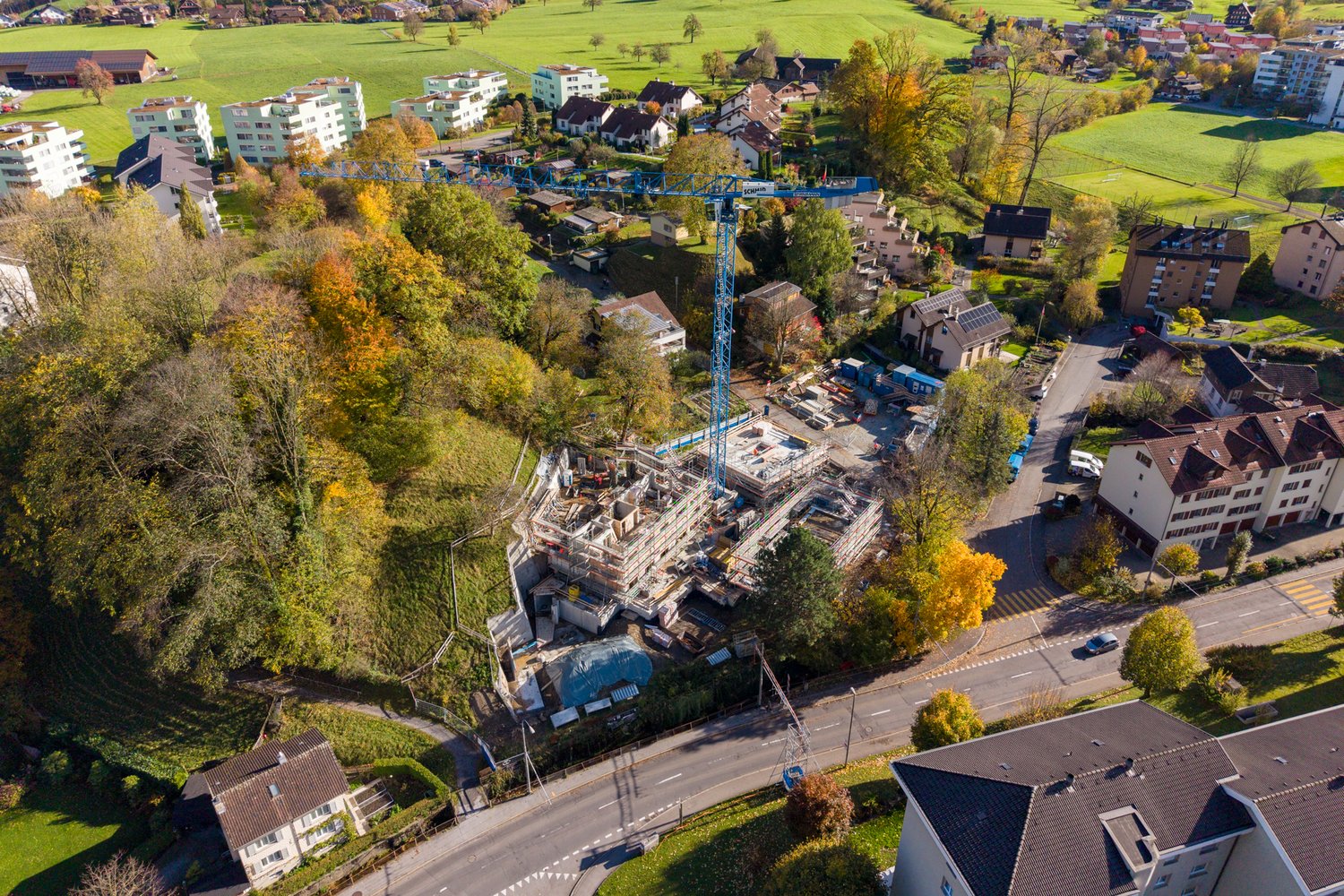 Luftaufnahme Baustelle Neubrunnhofweg in Obernau