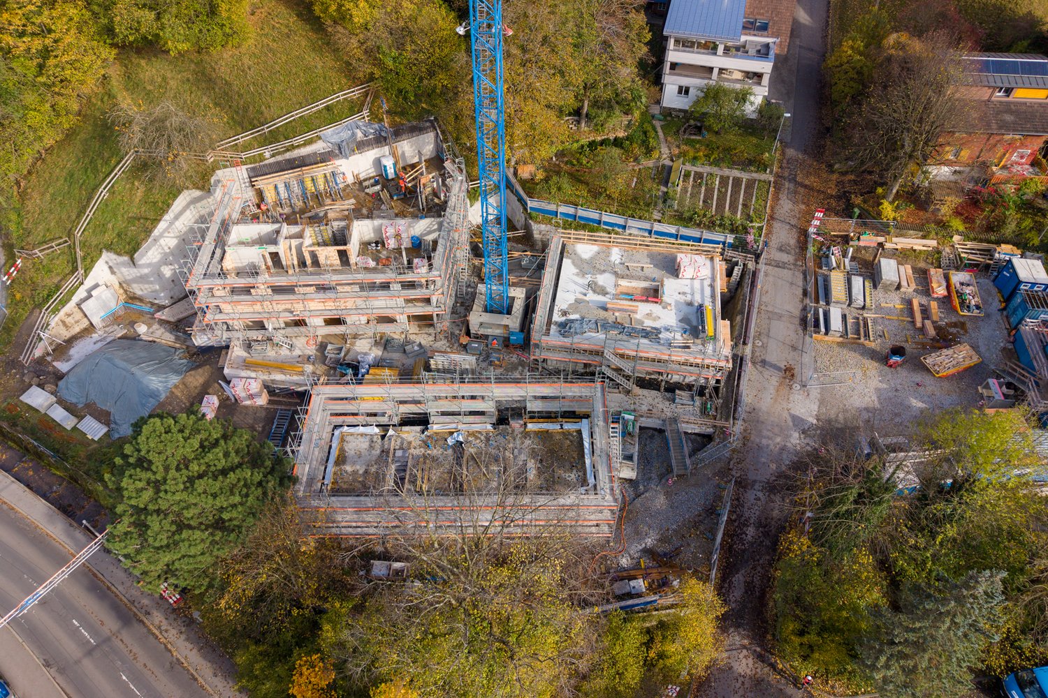 Drohnenaufnahme des Baufelds Neubrunhof im Obernau