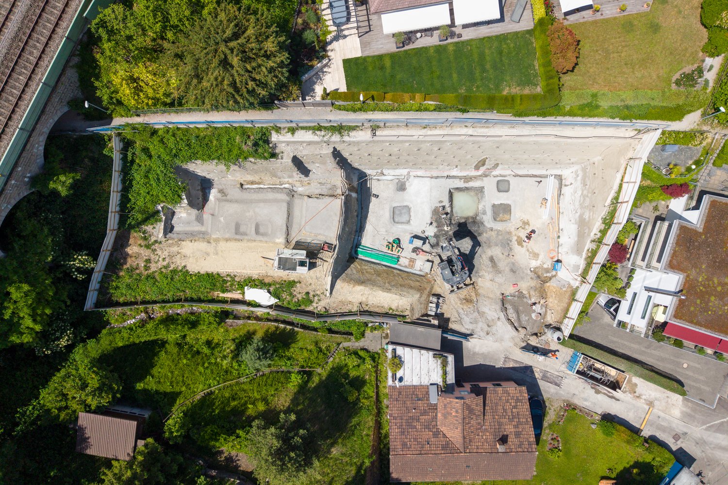 Baugrube in Thalwil, Drohnenaufnahme