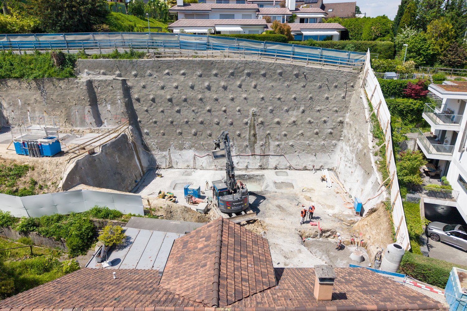 Baugrube in Thalwil, Drohnenaufnahme