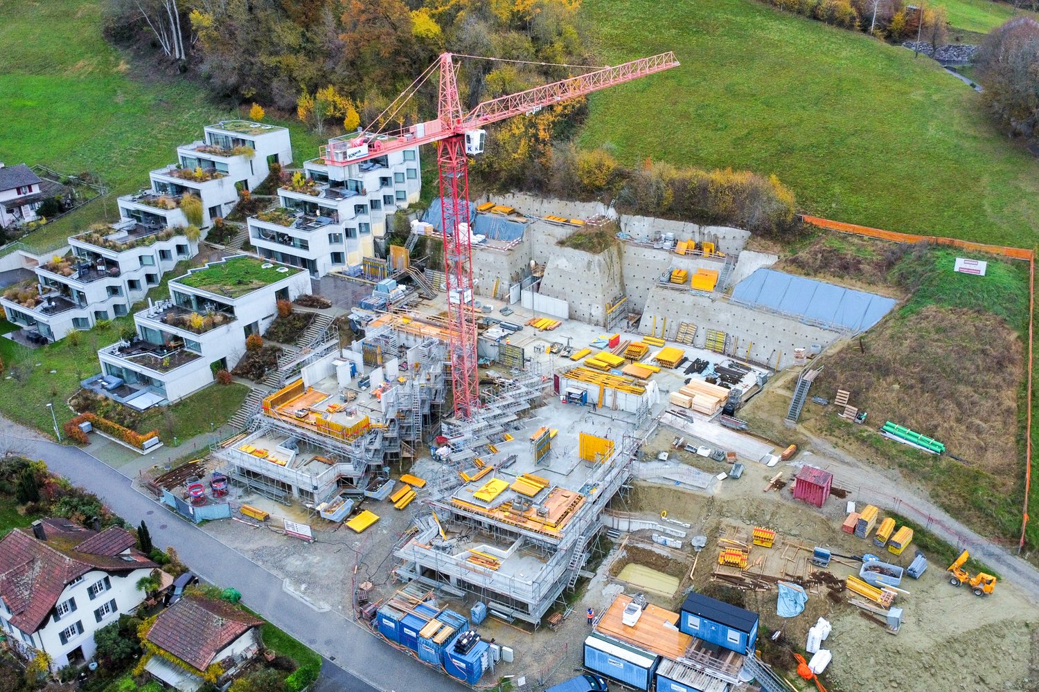 Drohnenaufnahme der Baustelle Sommerhalde in Uerkheim