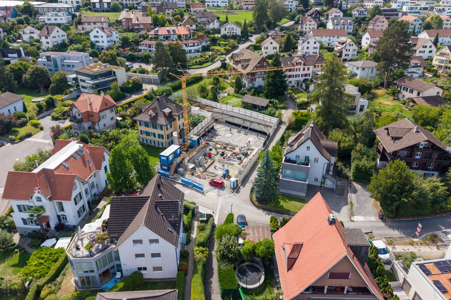 Drohnenaufnahme des Bauplatzes in Wädenswil