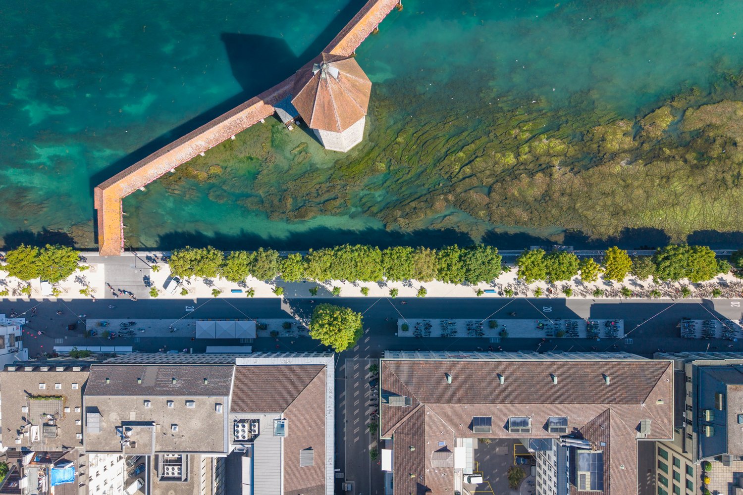 Drohnenaufnahme Wasserturm und Bahnhofstrasse in Luzern