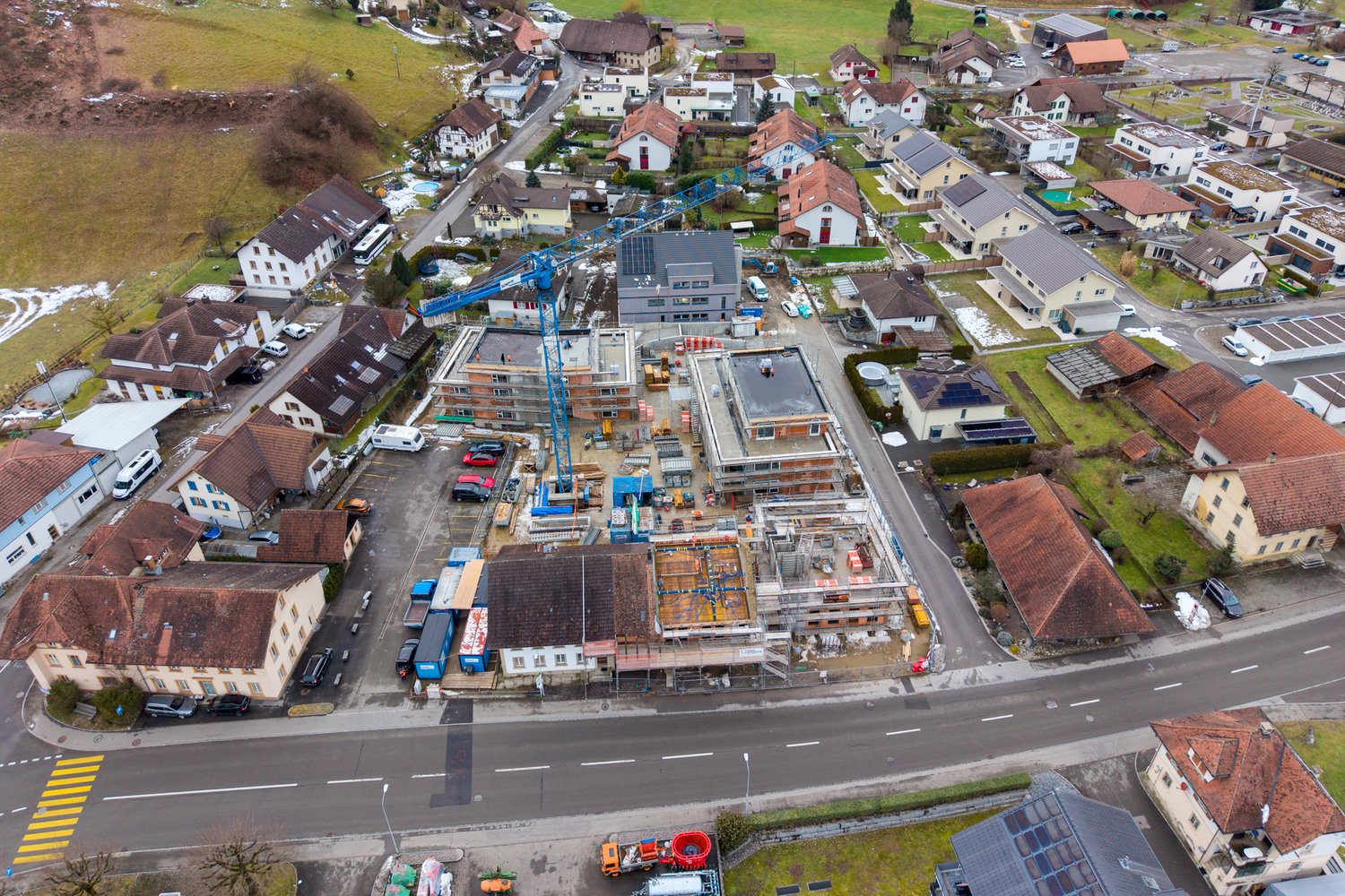 Drohnenaufnahme der Baustelle am Obstweg in Staffelbach