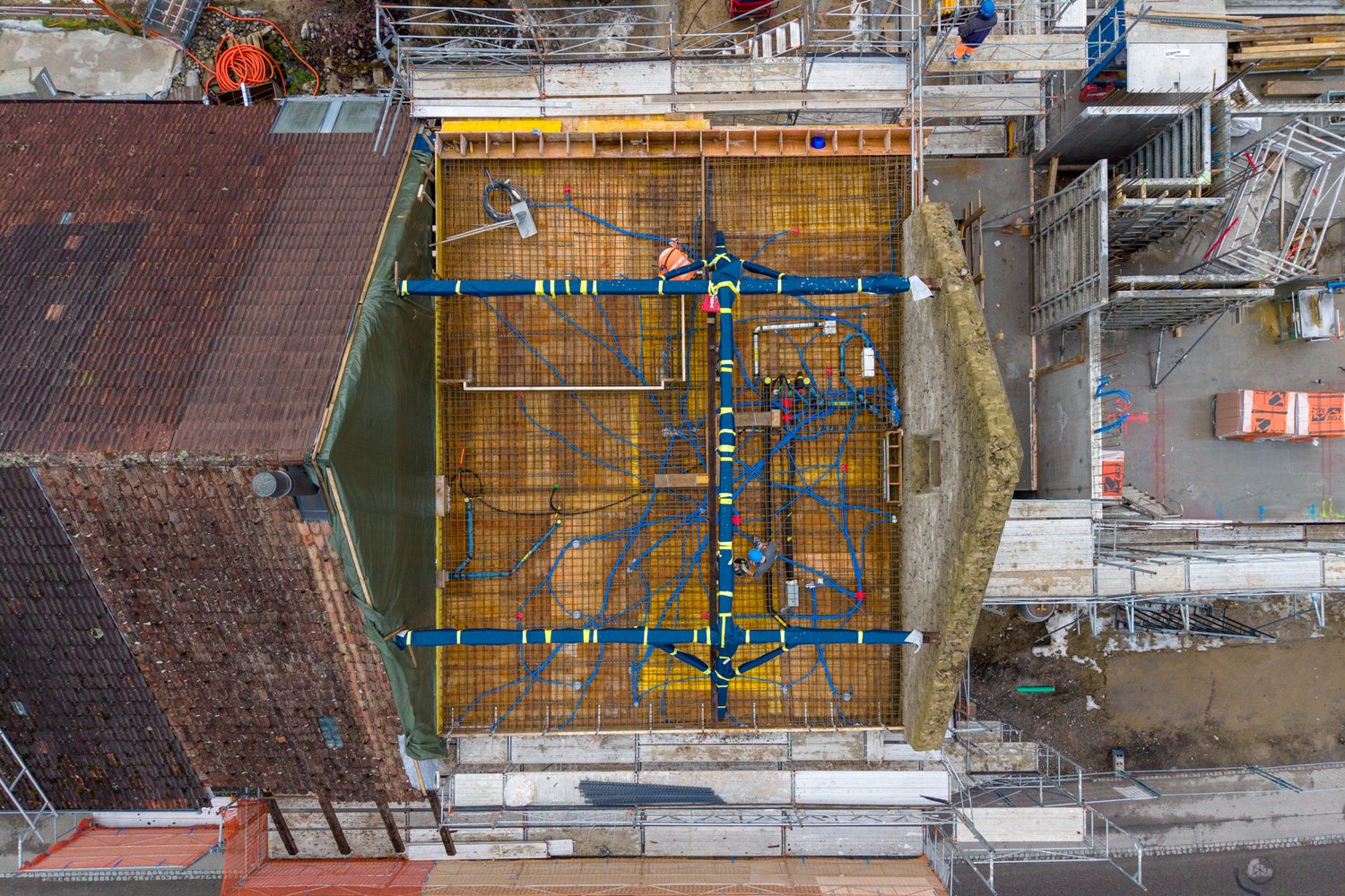 Drohnenaufnahme der Baustelle am Obstweg in Staffelbach