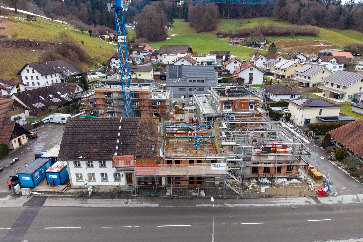 Drohnenaufnahme der Baustelle am Obstweg in Staffelbach